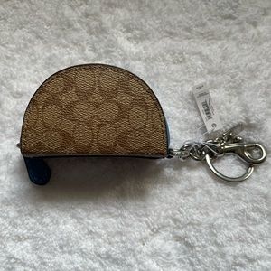 NWOT Coach Mini Half Moon Bag Charm Signature Racer Blue and brown logo